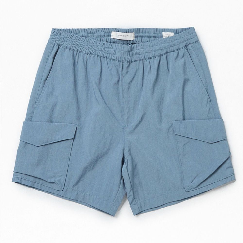 Pacsun Men’s Nylon Cargo Shorts Blue NEW Large Elastic Waist Casual Streetwear